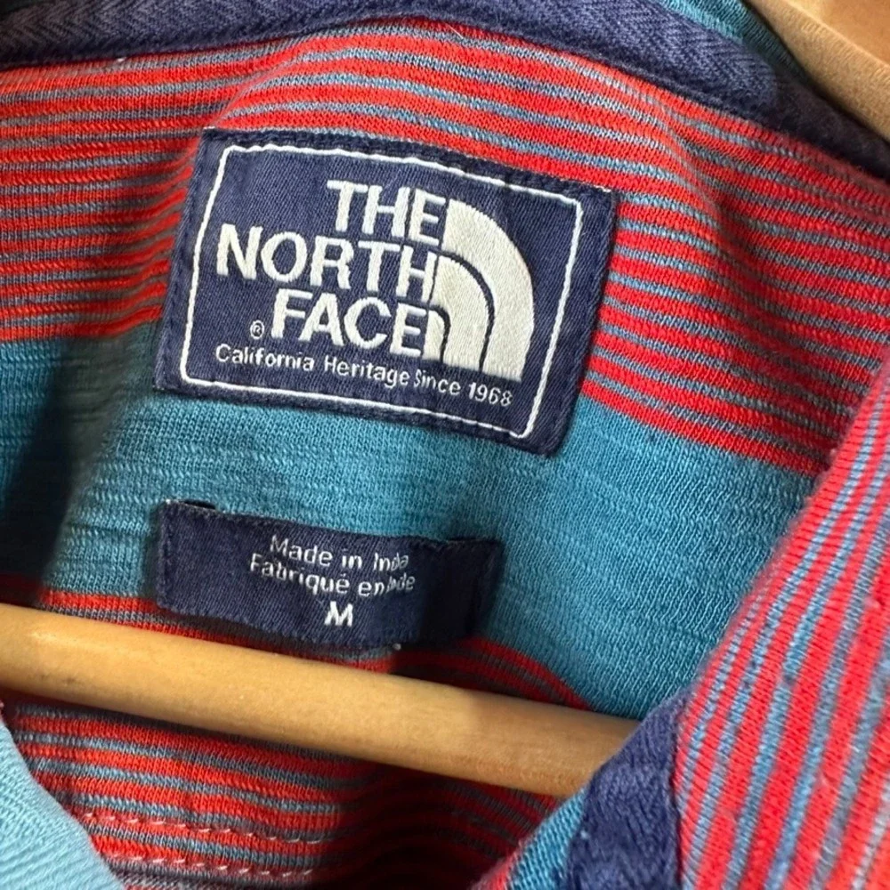 North Face Red Blue Striped Polo Shirt Golf Casual Short Sleeve Men Medium